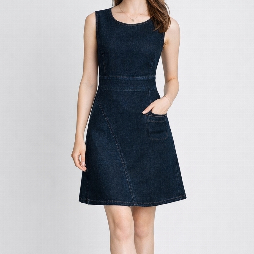 VTG CAROLINA BLUES 1980s Denim Sleeveless A-Line Dress XS / Small